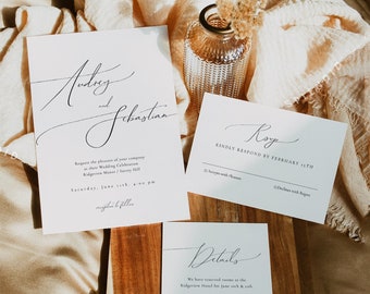 Elegant Wedding Invitation, Modern Wedding Invitation Suite Template, Minimalist Wedding Invitation Set, Vintage Invitation Set - Audrey