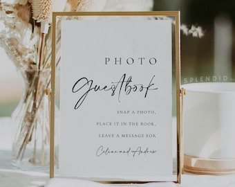 Editable Modern Wedding Photo Guestbook Sign Template, Printable Photo Guest Book Sign for Wedding Table in Multiple Sizes - Celine