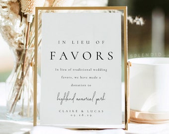 In Lieu of Favors Sign Template, Modern In Lieu of Favors Sign, Wedding Favors Sign, In Lieu of Favours Sign, Favors Printable - Claire