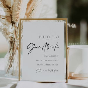 Editable Modern Wedding Photo Guestbook Sign Template, Printable Photo Guest Book Sign for Wedding Table in Multiple Sizes - Celine