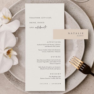 Modello di menu per matrimonio moderno, menu per ricevimento, menu per cena di prova stampabile, menu Together Let's Eat, menu per eventi speciali - Celine