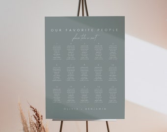 Sage Green Wedding Seating Chart Sign Template, Editable Modern Green Our Favorite People Wedding Seating Chart Sign Template - Liv