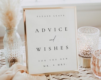 Elegant Advice and Well Wishes Sign Template, Modern Newlyweds Advice Sign, Wedding Advice Sign, Leave a Message Guestbook Sign - Claire