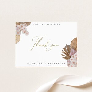 Florals and Palms Thank You Card Template, Bohemian Wedding Thank You Card, Printable Blush Thank You Card, Lush Tropical Thank You - Isabel
