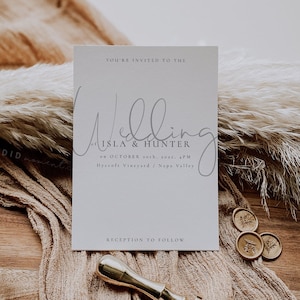 Elegant Invitation Template, Modern Invitation Card Printable, Letterpress Invitation Template Inspired, Editable Wedding Invitation - Isla