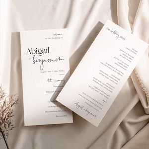 Plantilla de programa de boda moderno, programa de ceremonia, programa de servicio de boda, orden de eventos, orden del servicio, programa imprimible - Abigail
