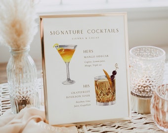 Signature Cocktail Drink Sign, Gold Cocktail Sign, Cocktail Bar Menu, Modern Cocktail Sign, Wedding Bar Menu, Wedding Cocktails - Sienna