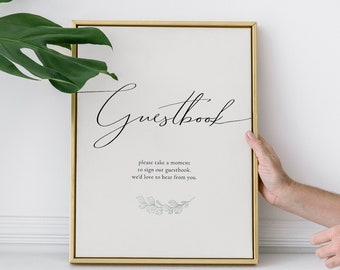 Elegant Wedding Guestbook Sign, Printable Wedding Guestbook Sign Template, Downloadable Botanical Leaves Guestbook Sign - Audrey