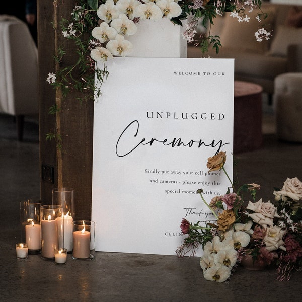 Modern Unplugged Ceremony Sign Template, Minimalist Unplugged Wedding Sign, Elegant and Minimal Unplugged Ceremony Sign for Wedding - Celine