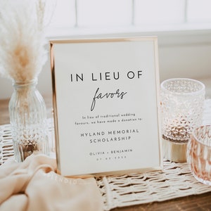 In Lieu of Favors Sign Template, Minimalist Favors Sign, In Lieu of Favours Sign, Modern In Lieu of Favors Sign Template Liv 画像 4