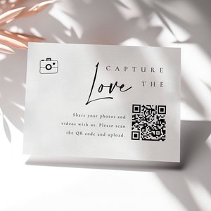 Modernes Hochzeitsfoto QR-Code Kartenvorlage, Erobere die Liebeskarte, Teilen Sie das Liebeszeichen, Virtuelle Fotogalerie QR-Codekarte - Celine