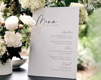 Modèle d'enseigne de menu moderne, modèle d'enseigne de menu de mariage élégant en noir et blanc, menu de buffet de mariage modifiable en plusieurs tailles - Céline