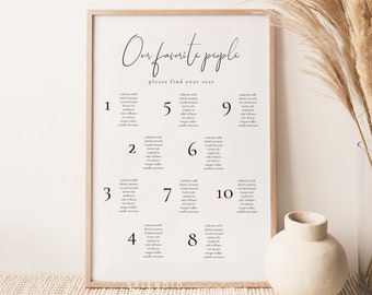 Modèle minimaliste de plan de table pour mariage, panneau de plan de table moderne, nos personnes préférées, modèle de mariage unique plan de table - Olivia