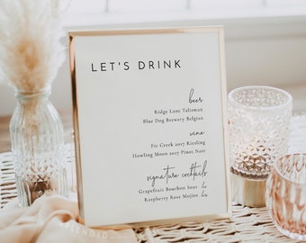 Minimalist Wedding Bar Menu Template: Modern Drink Sign (Digital Download) - Liv