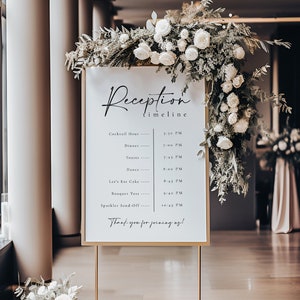 Modèle de plaque pour la chronologie de mariage, ensemble de plaquettes et de cartes pour la chronologie de la réception, ordre des événements, duo de plaques et de cartes pour la chronologie de mariage moderne - Céline