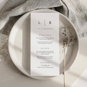 Monogram bruiloft menusjabloon, bruiloft menu logo, minimalistische bruiloft menu monogram sjabloon, moderne menukaart, afdrukbaar trouwmenu - Liv