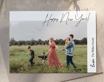 Personalized Happy New Year, New Year Photo template, Printable Family Photo Card, Elegant New Year Happy Holidays Card, Editable Photocard