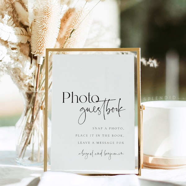 Modern Photo Guestbook Sign Template, Modern Photo Guest Book Sign, Wedding Photo Guestbook Sign, Printable Guestbook Sign - Abigail