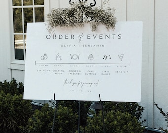 Plantilla minimalista para cartel de cronograma de boda, cronograma moderno, orden de eventos - Liv