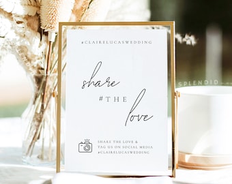 Hashtag Schild Vorlage, Hochzeit Hashtag Zeichen, druckbares Social Media Zeichen, Teilen Sie die Liebe Zeichen, Hashtag Hochzeitsschild druckbares Zeichen - Claire