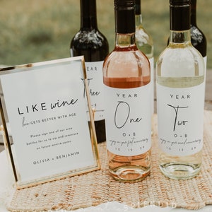 Modèle d'étiquette de vin de mariage, enseigne de vin d'anniversaire de mariage, étiquettes de vin imprimables, ensemble d'étiquettes de vin et de plaques de dates spéciales - Liv