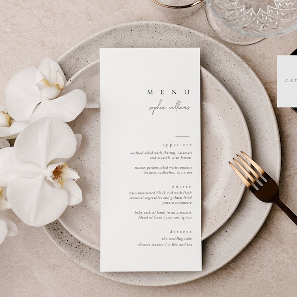 Minimalist Wedding Menu Template, Printable Menu Template Download, Editable Wedding Templates, Reception Menu Place Card - Claire