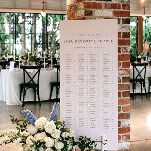 Plantilla de letrero con plano de asientos alfabético para bodas, plano de asientos para recepción, pancarta alta para bodas, asignación de asientos largos para invitados - Sienna Black