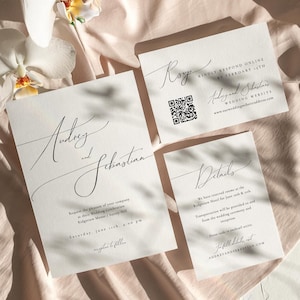 Moderne Hochzeitseinladungs-Vorlage, Minimalistische Hochzeitseinladung, Antwortkarte für die Website, Antwortkarte für die Website - Audrey