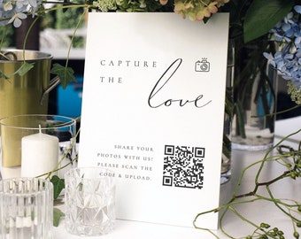 Moderne bruiloft QR Code foto teken sjabloon, Capture The Love digitale fotogalerij, deel uw foto's teken, receptie QR Code teken - Audrey