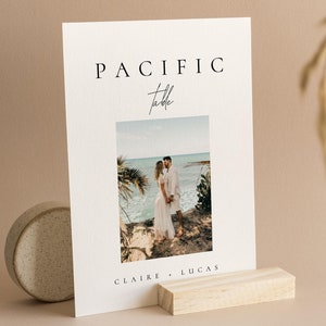 Plantilla para letreros con números de mesa para fotos de bodas, nombres de mesa personalizados con imágenes, letreros para mesas de recepción, tarjetas para números de mesa de viaje - Claire