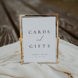 Modelo de placa de casamento com cartões e presentes elegantes, placa de mesa para cartões e presentes, placa de presente para chá de panela, cartões e presentes para chá de panela - Audrey