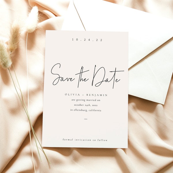 Neutral Minimal Save the Date Template, Off-White Save the Date, Simple Modern Save the Date, Printable Save Our Date Template - Kyra