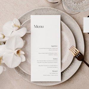 Plantilla de menú moderna, menú minimalista, menú de boda moderno, menú de comida de boda, tarjeta de menú de cena, programa de cena, tarjeta de menú fijo - Abigail