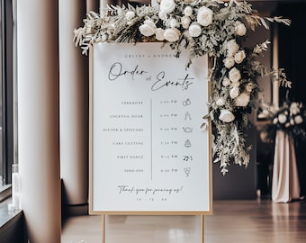 Wedding Order of Events Timeline Sign Template, Minimal Order of Events Wedding Timeline Sign, Printable Timeline, DIY Wedding Sign - Celine