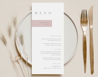 Dusty Rose Wedding Menu Template with Place Card (Digital Download) - Sophia Sienna