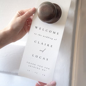 Etiqueta de porta para cartão de boas-vindas de casamento, modelo de porta para casamento, etiqueta de "Não perturbe", etiqueta de porta de hotel, porta-maçanetas editável - Claire