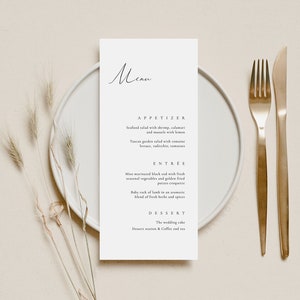 Modelo de cardápio de casamento para recepção, arranjos de mesa para casamento, cardápio de jantar de ensaio, cardápio de jantar para festa, editável e imprimível - Audrey