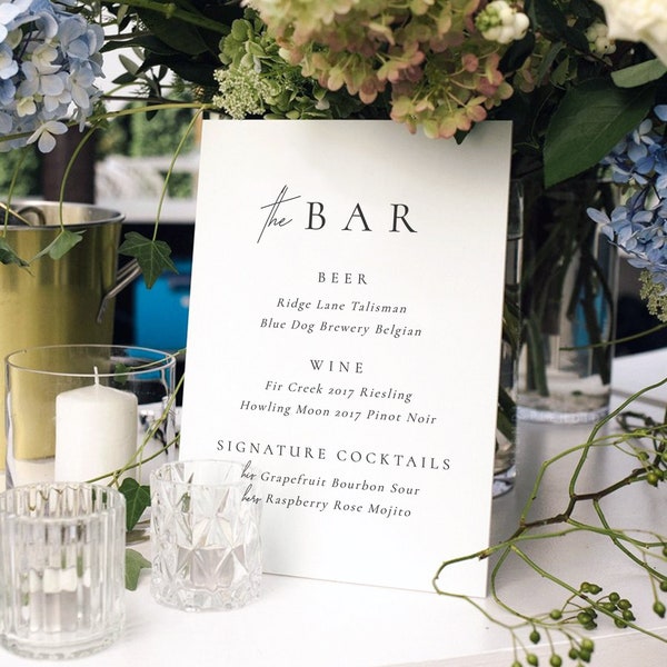 Elegant Bar Sign Template, Modern Wedding Bar Sign Template, Printable Bar Sign Template, Elegant Wedding Drinks Sign, DIY Bar Menu - Claire