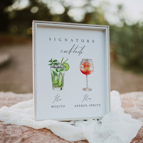 Elegant Signature Cocktails Sign, His and Hers Wedding Cocktails Template, Featured Cocktail Sign, Cocktail Menu, Featured Drinks - Audrey