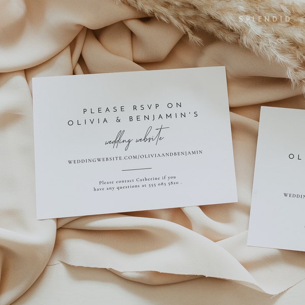 RSVP Website Enclosure Card Template, Editable Minimal Modern Wedding Website RSVP Online, Printable Reply Online RSVP Enclosure Card - Liv