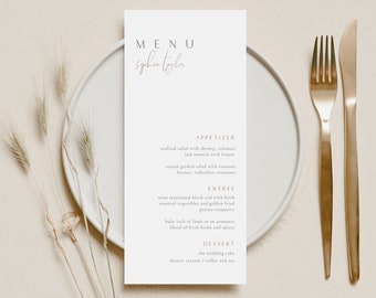 Elegant Wedding Menu Template, Personalized Wedding Menu, Modern Menu Name Card, Place Card Menu, Wedding Menu with Guest Name - Sophia