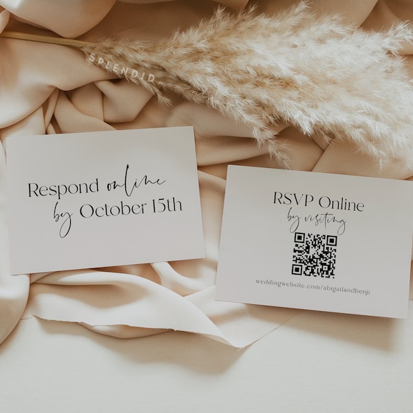 Modern RSVP QR Code Card Template, Wedding RSVP Card, Wedding Qr Code, Wedding Reply Enclosure Card, Wedding Website Reply - Abigail