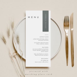 Nowoczesny szablon karty menu weselnego Edytowalne menu na przyjęcie weselne Wydrukowane menu na uroczystą kolację do ustawienia karty miejsc - Liv (Dove White)
