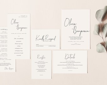 Modern Wedding Invitation Suite Template, Off White Wedding Invitation Set, Printable Minimal Wedding Invitation, Blush Wedding Suite - Kyra