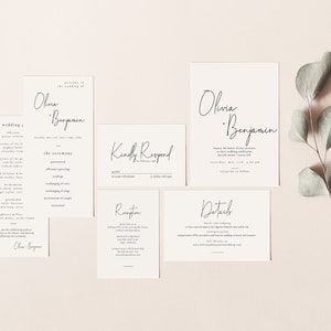 Modern Wedding Invitation Suite Template, Off White Wedding Invitation Set, Printable Minimal Wedding Invitation, Blush Wedding Suite Kyra image 1