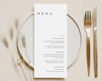 Minimal Modern Wedding Menu Template, Editable Simple Elegant Wedding Menu Template, Printable Minimalist Wedding Menu - Liv (Dove White)