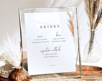 Printable Bohemian Wedding Drinks Sign Template, Editable Wedding Bar Sign Template, Wedding Bar Sign, Pampas Grass Drinks Sign - Claire