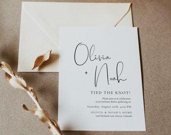 Minimalist Elopement Invitation, Wedding Reception Invitation, Tied the Knot Elopement Announcement, Got Married Invitation - Olivia