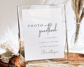 Editable Neutral Wedding Photo Guestbook Sign Template, Printable Modern Photo Guestbook Sign for Wedding Table in Multiple Sizes - Kyra