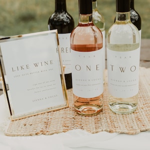 Wine Guest Book Sign and Bottle Label Template: Gold Anniversary Bottle Tags (Digital) - Sienna